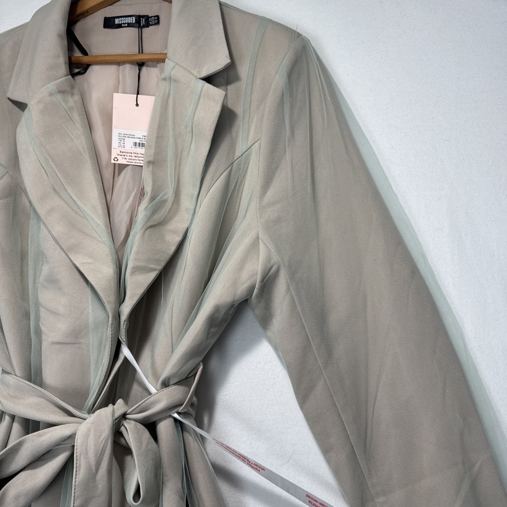 NWT Missguided Plus Size Organza Overlay Blazer Dress Womans 16 Mesh Tan - Picture 6 of 13